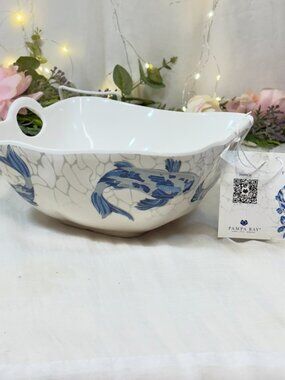 Pampa Bay Blue KOI Melamine Handle Large Serving Salad Bowl NEW